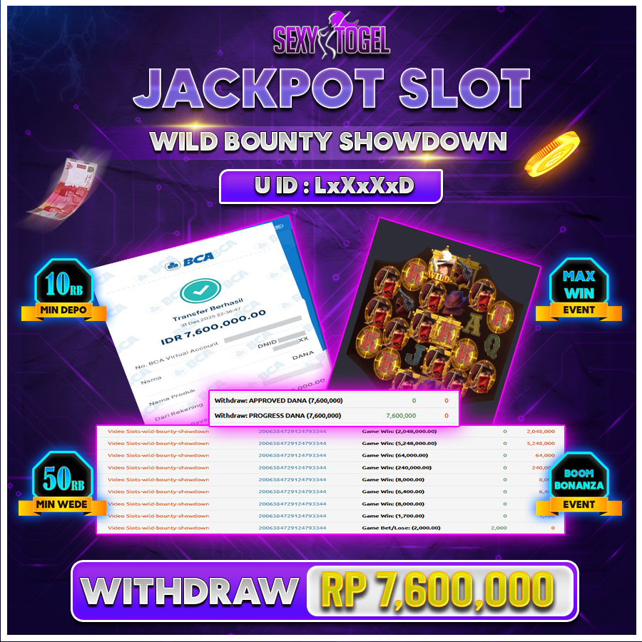 SEXYTOGEL JACKPOT SLOT WILD BOUNTY SHOWDOWN Rp.7.600.000.,-LUNAS